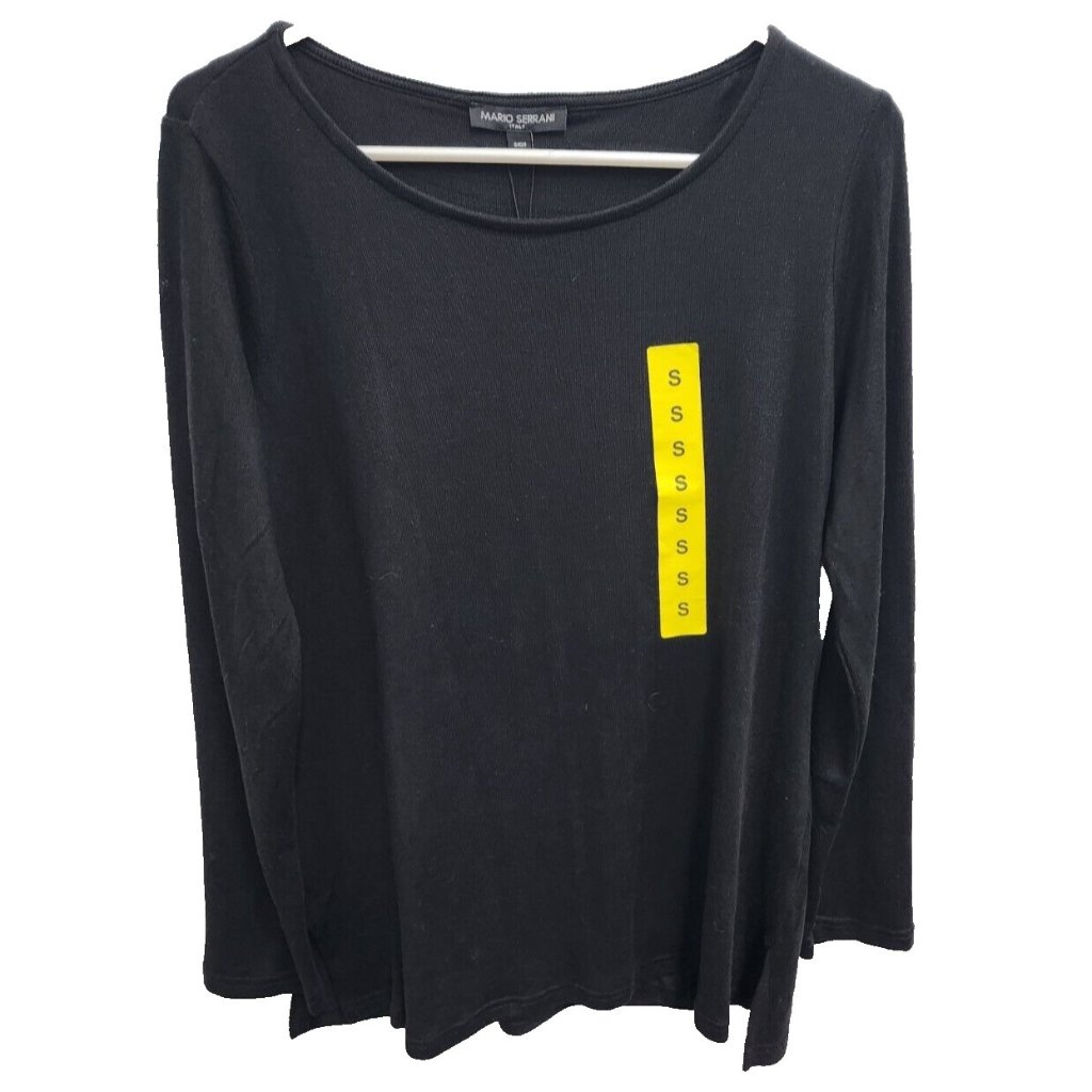 Mario Serrani Womens Top Small Black Crew Neck Long Sleeve Soft Knit Tee Nwt